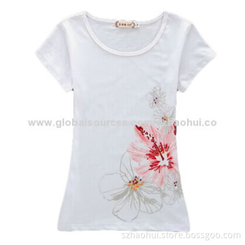 Women's top fashion printed T-shirt, made of cotton with Lycra, brand and logo can be customized